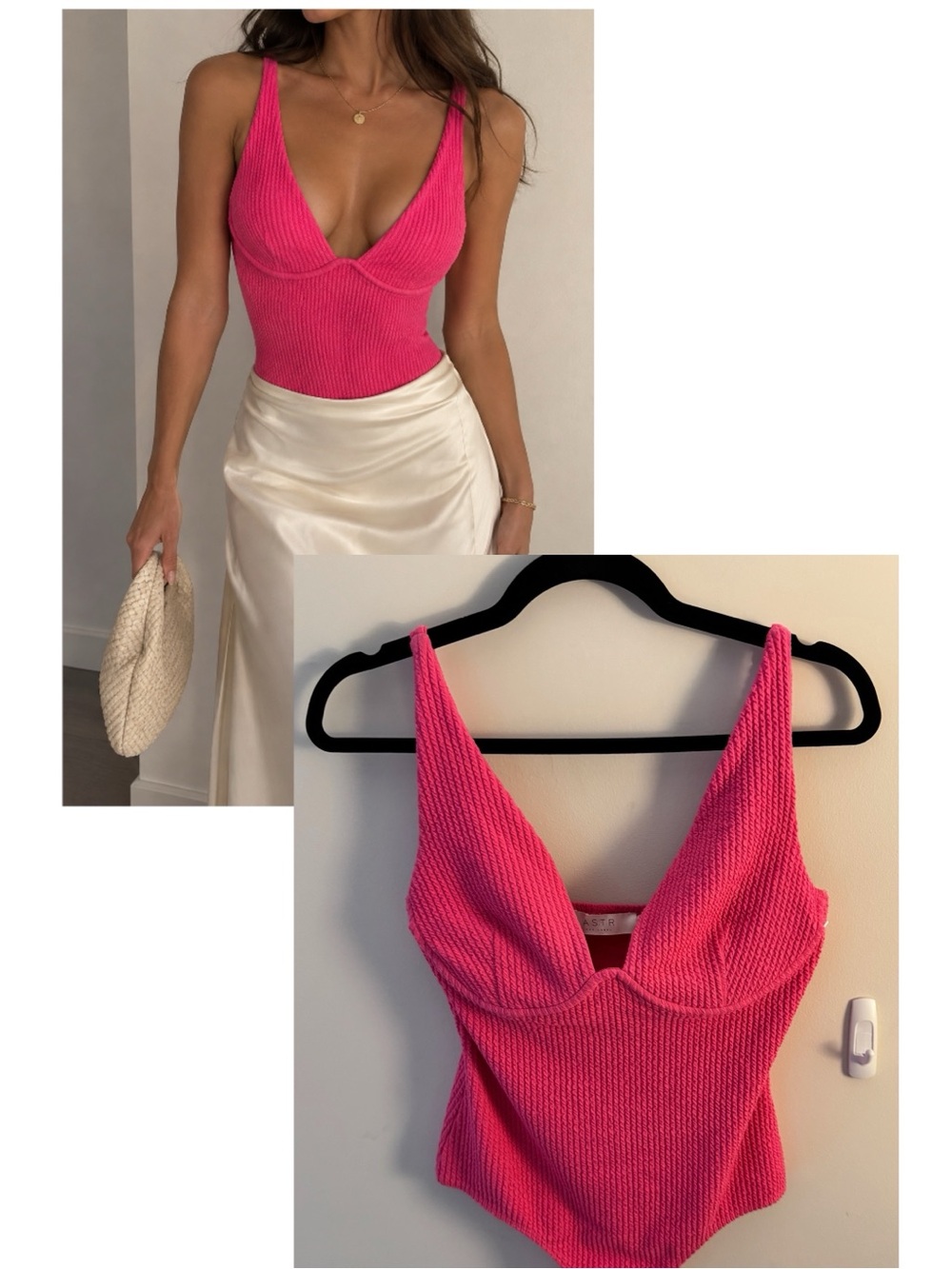NWOT: ASTR Pink Ribbed Bustier Bodysuit